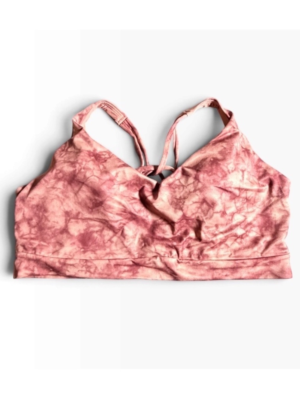 ATHLETA tie dye solace pull over Wirefree strappy back sports bra size 2X D-DD+